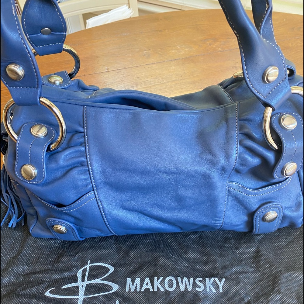 B Makowsky blue satchel with silver details